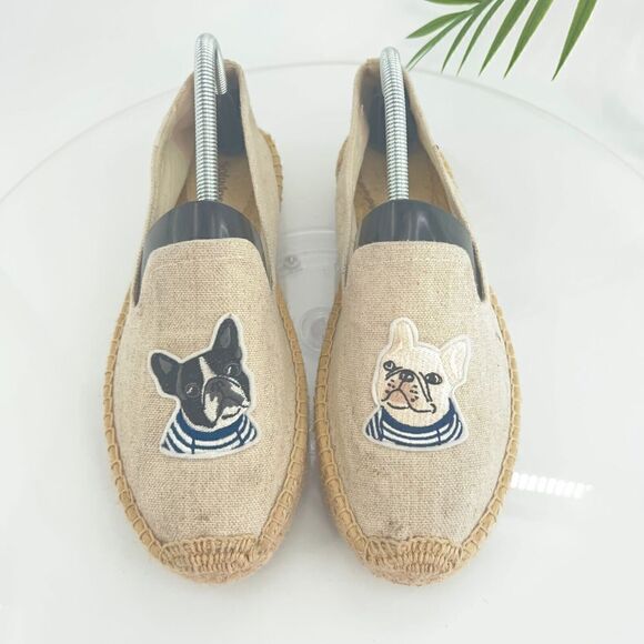 Soludos Teddy Gigi Canvas Espadrille 10 Beige French Bulldog Smoking Slipper - Picture 1 of 16
